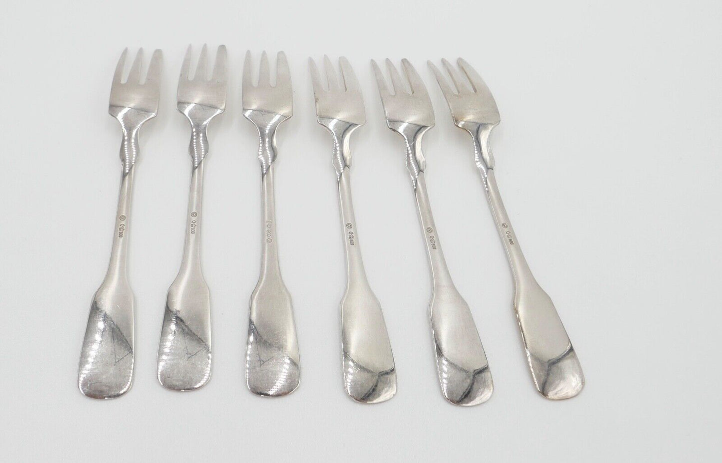 800 Silber Besteck 6 tlg. Kuchengabel Gebrüder Reiner Spatenmuster Monogramm JM - Antikhandel-Stuttgart