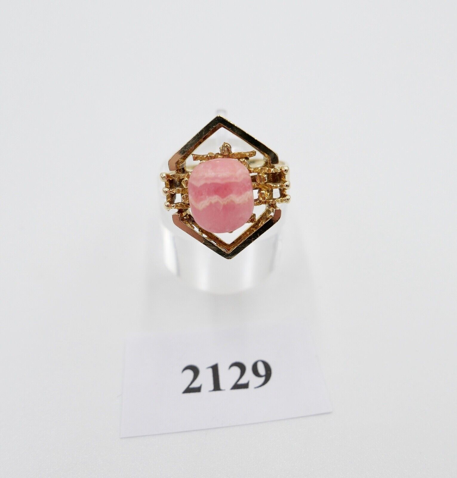 1980er Gold Ring 585 14K mit Rosa Rhodochrosit Gr. 60 Damenring rautenförmig - Antikhandel-Stuttgart