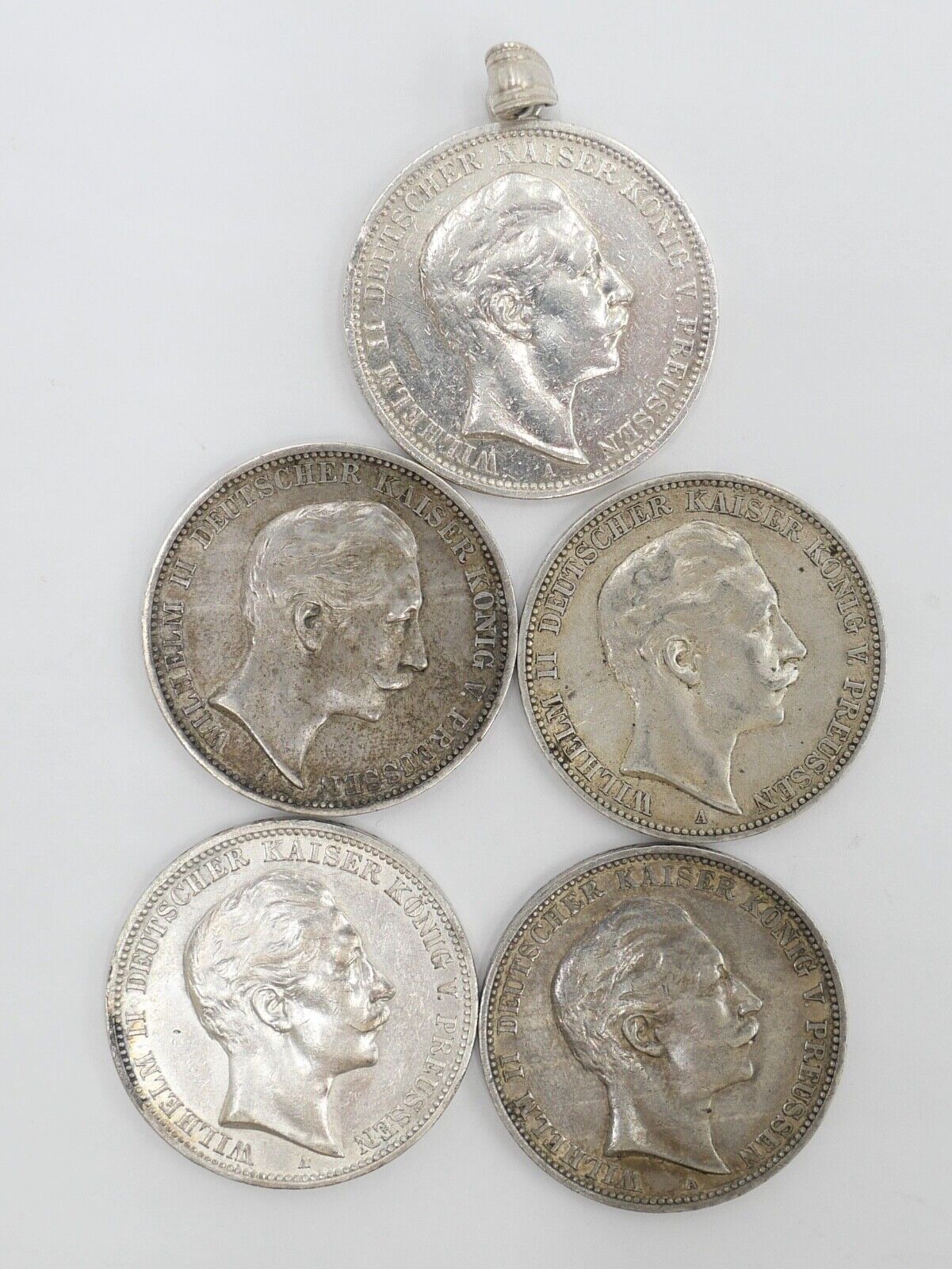5 Stück 3 Mark 1908 Wilhelm II. Jäger J.103 Dt. Kaiserreich Silber Preussen - Antikhandel-Stuttgart