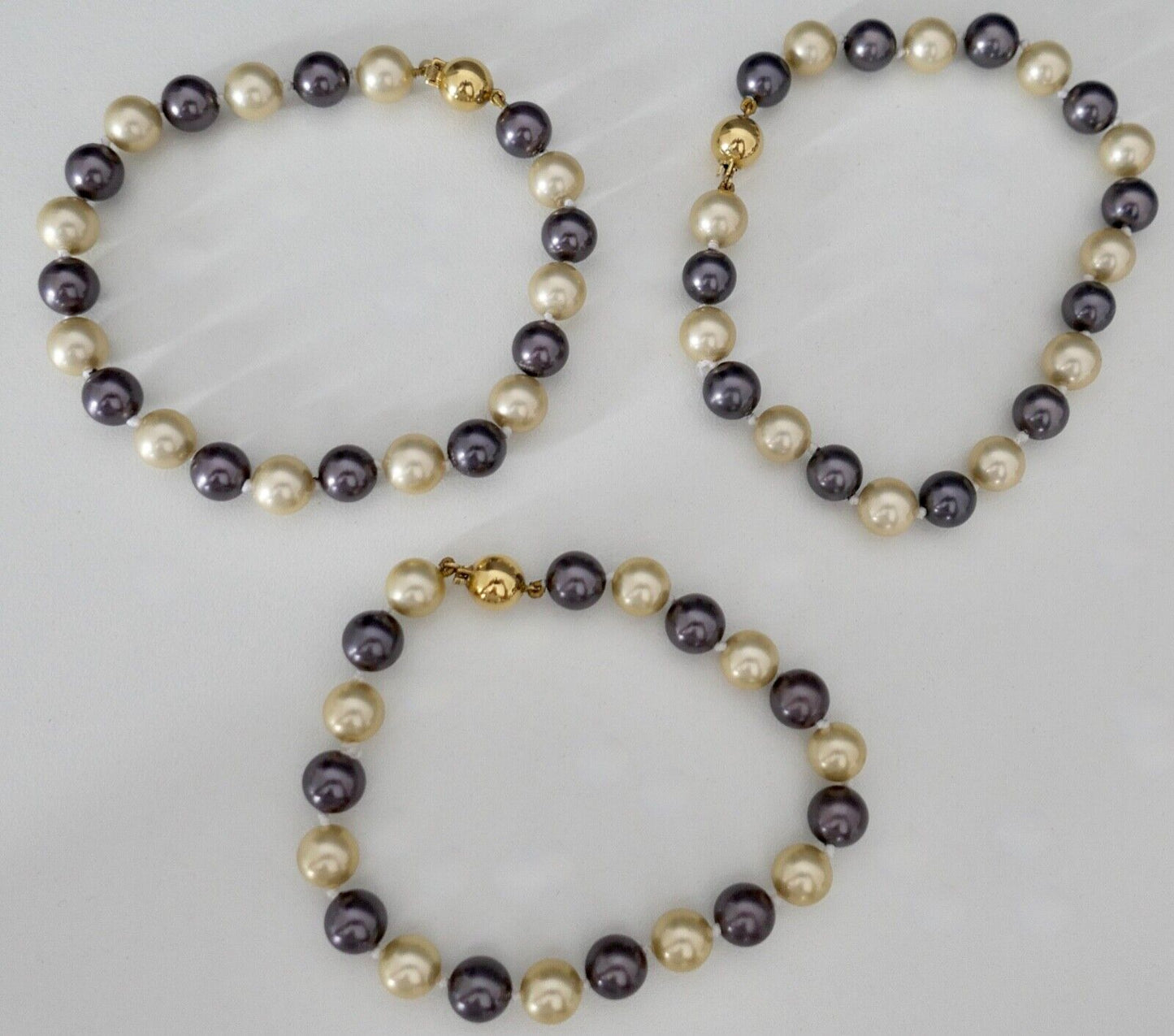SET Perlenkette Armband individuell Perlen Gold JKa 375 /9K pearl Ø 7-9 mm 75 cm - Antikhandel-Stuttgart