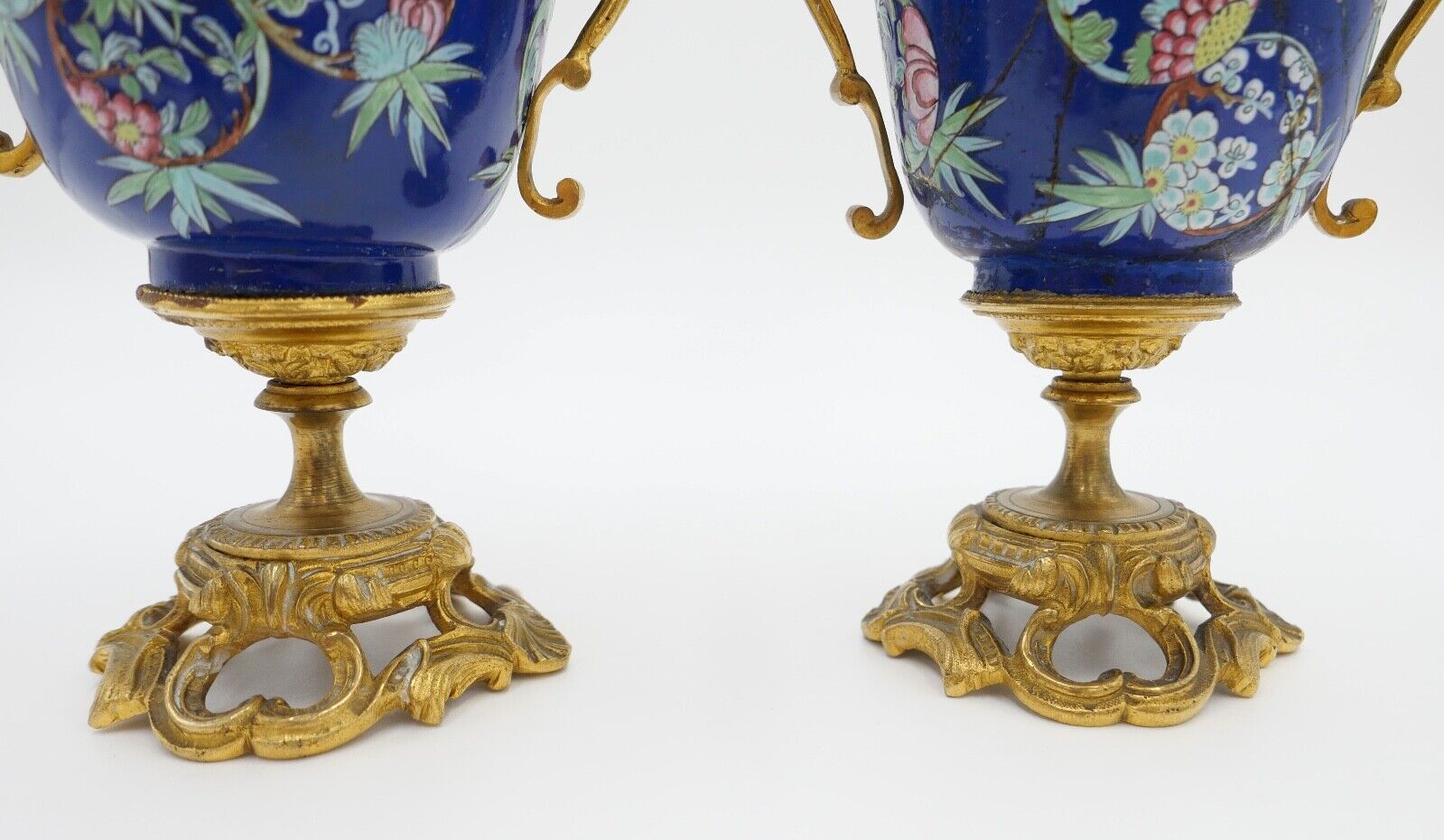 antik Mitte 19. Jhd 2x Kelch Becher Pokal feuervergoldet handbemalt Krakelee - Antikhandel-Stuttgart