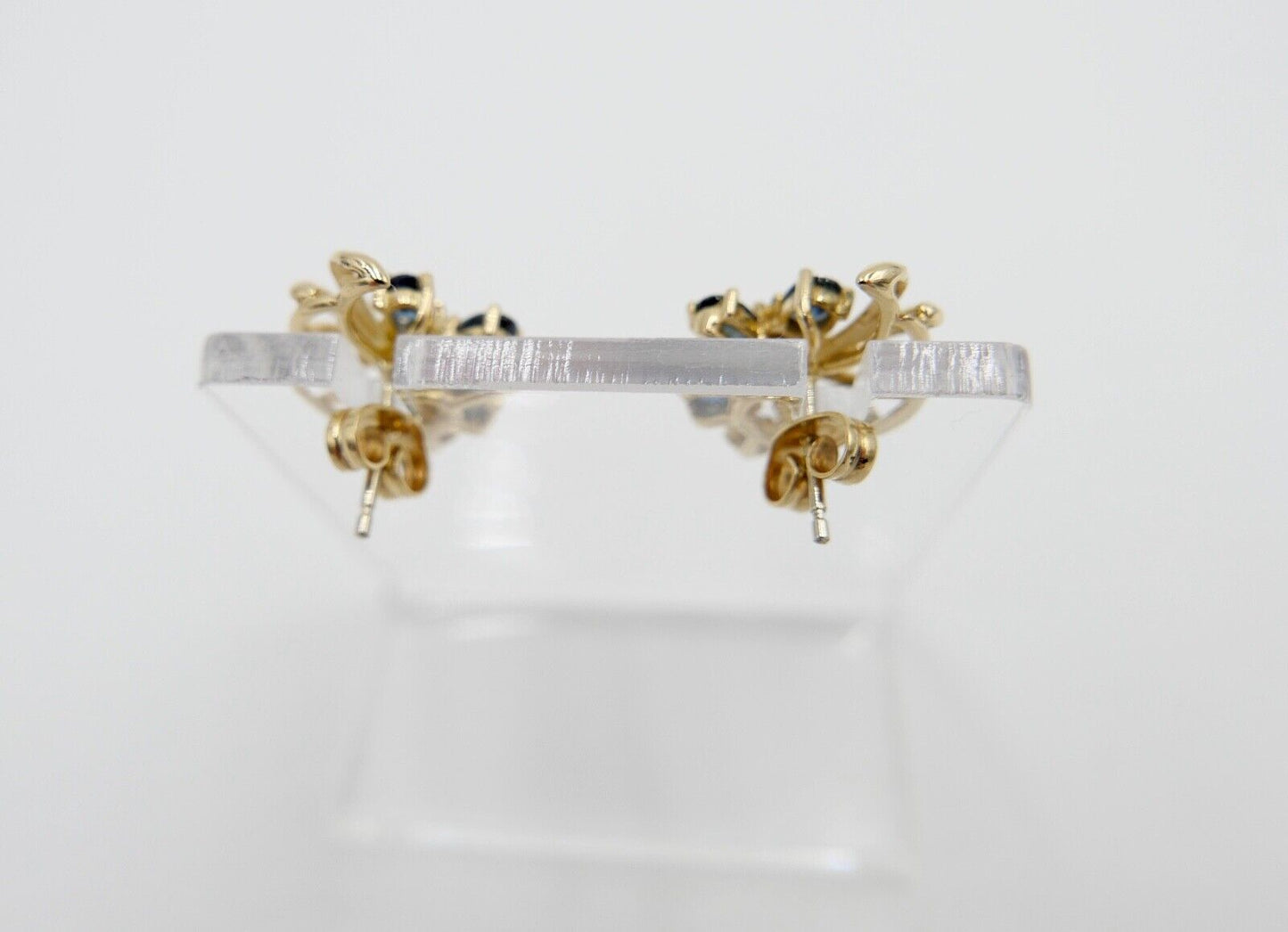 1970er Gelbgold 750 18K Brillant & Saphir 0,44 Ctw Ohrringe Ohrstecker Ø 15mm - Antikhandel-Stuttgart