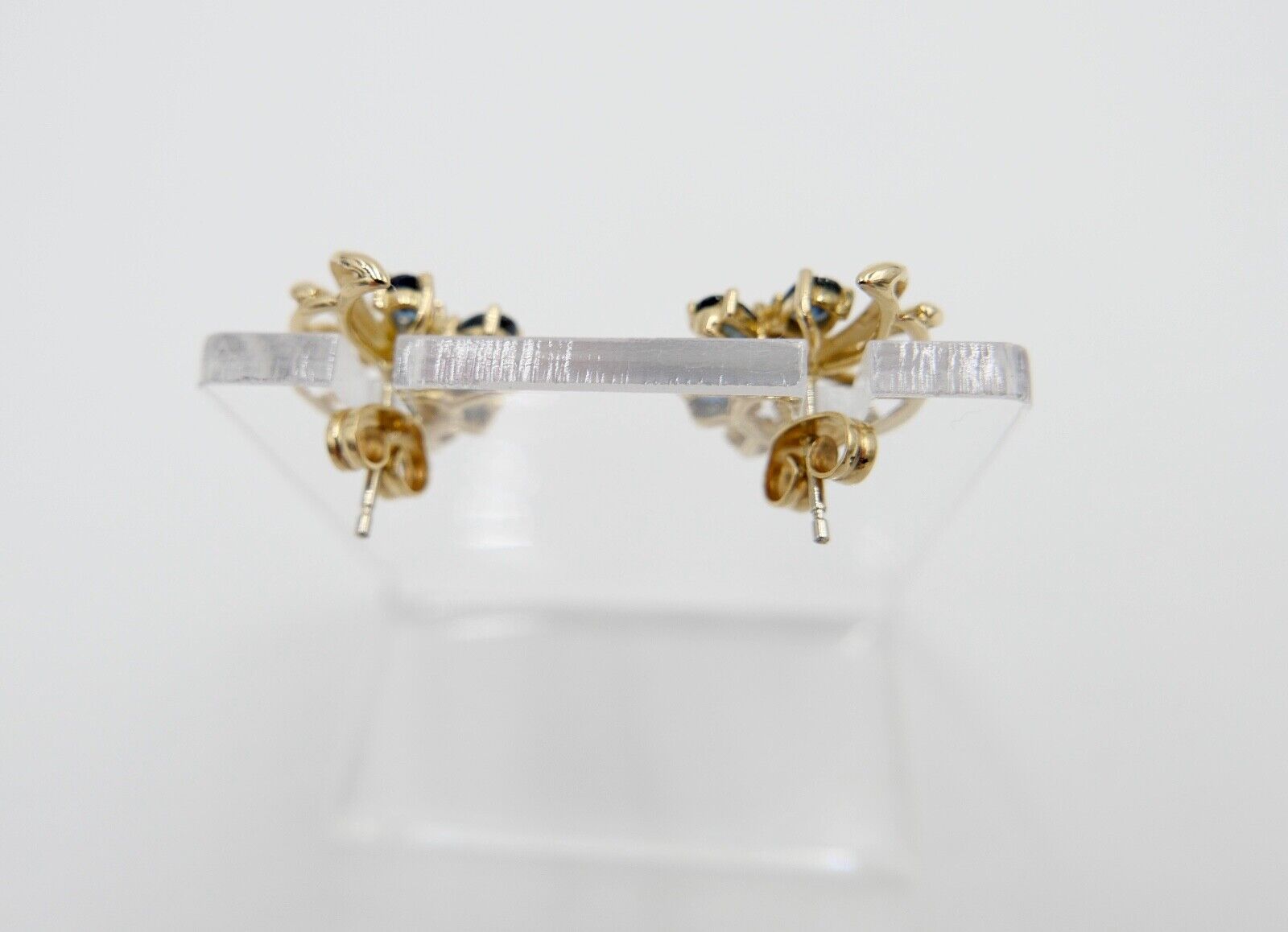 1970er Gelbgold 750 18K Brillant & Saphir 0,44 Ctw Ohrringe Ohrstecker Ø 15mm - Antikhandel-Stuttgart