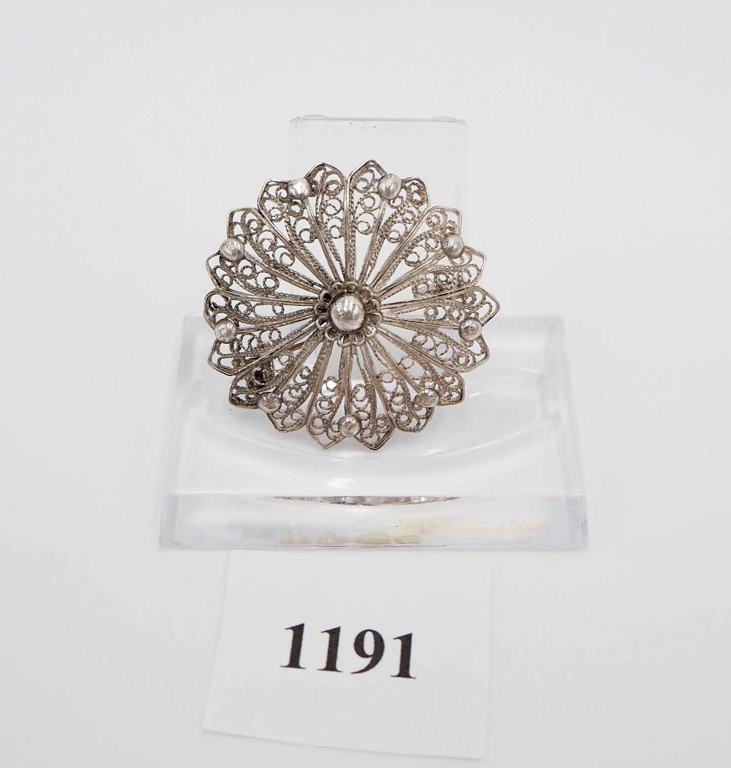 alte filigrane florale Brosche mit Silber Perlen Kugeln Feinsilber Silber 1000 - Antikhandel-Stuttgart