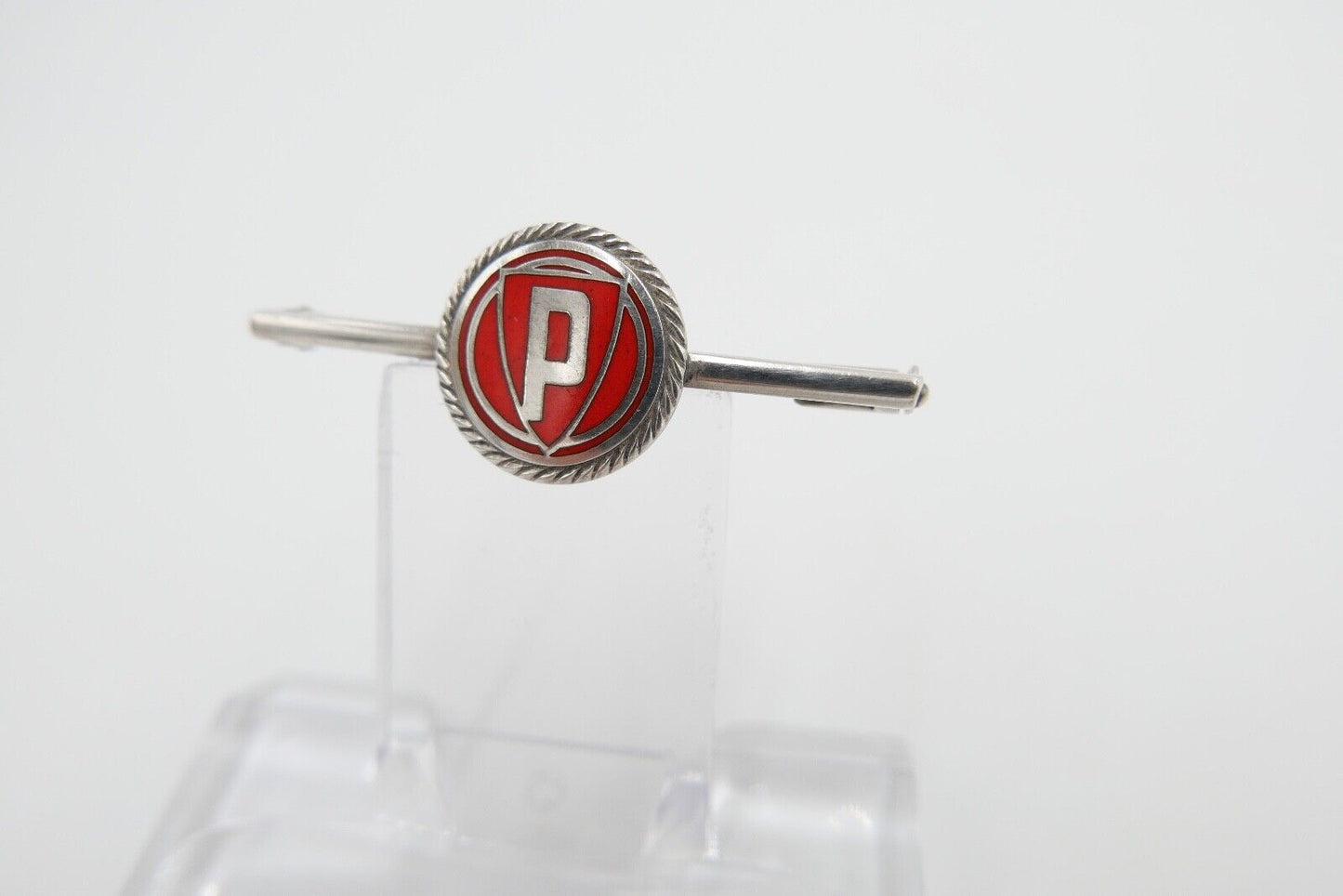 B.H. Mayer Pforzheim Pin Anstecknadel Brosche Silber 935 Emaille P Ø 14mm x 39mm - Antikhandel-Stuttgart