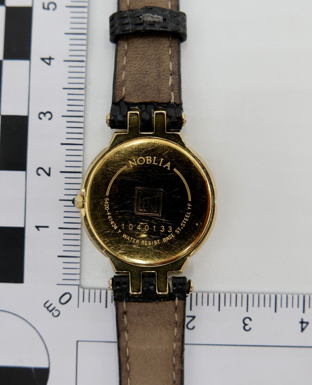 90er Jahre Noblia Damen Armbanduhr 5420-F41434 Y Quartz vergoldet Lederband - Antikhandel-Stuttgart