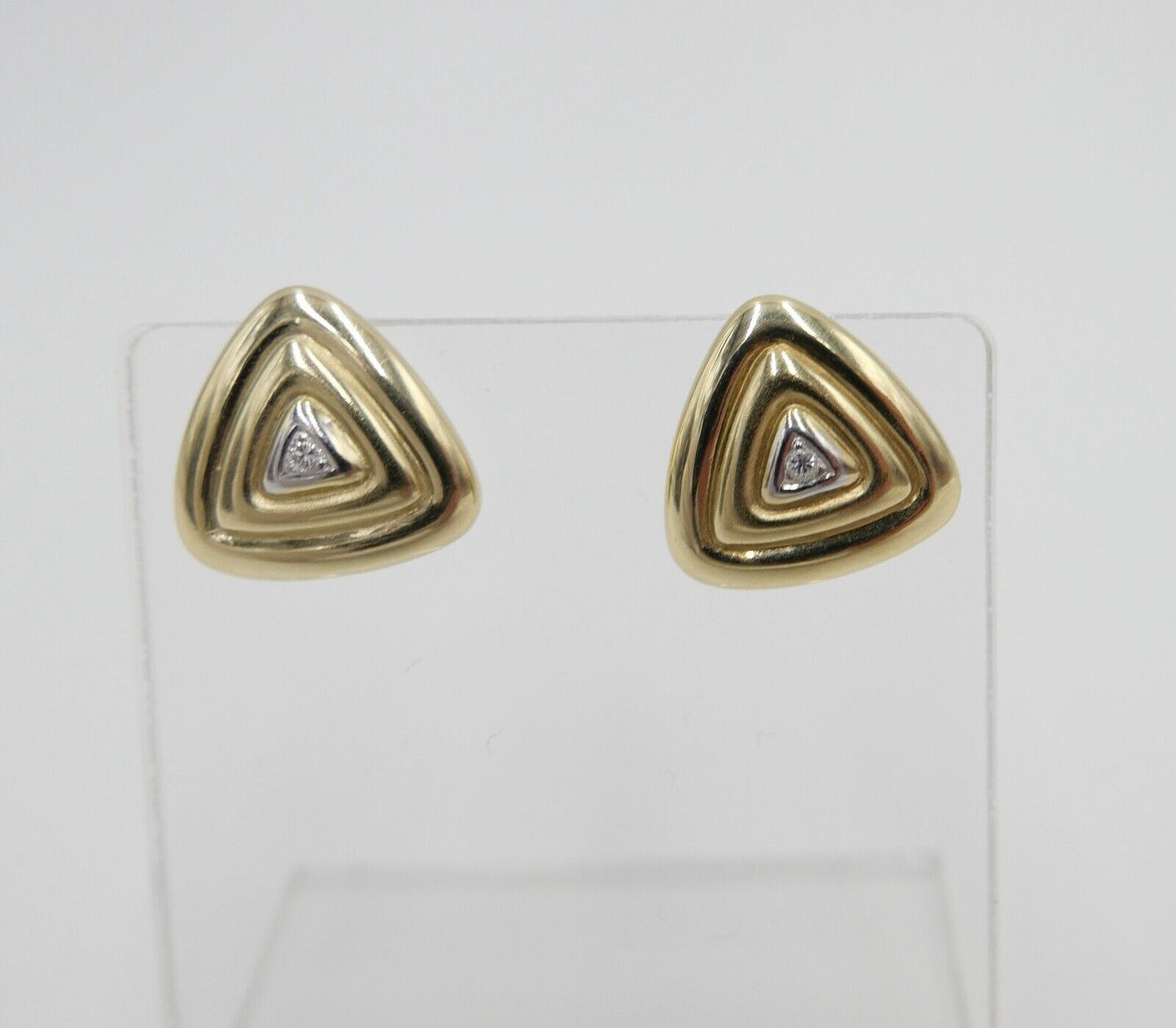 80er Pyramiden / Dreieck Ohrringe Ohrstecker in 585 / 14K Gold mit Brillanten - Antikhandel-Stuttgart