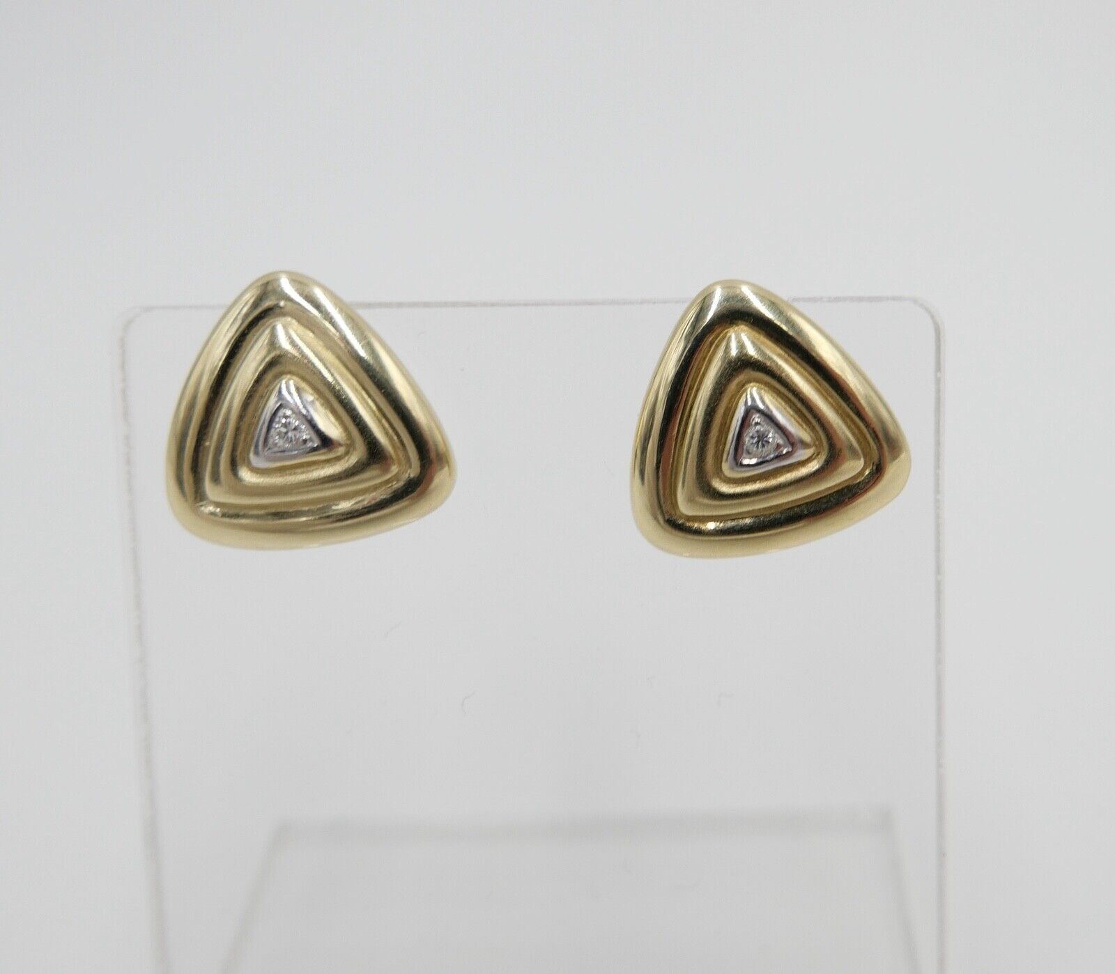 80er Pyramiden / Dreieck Ohrringe Ohrstecker in 585 / 14K Gold mit Brillanten - Antikhandel-Stuttgart