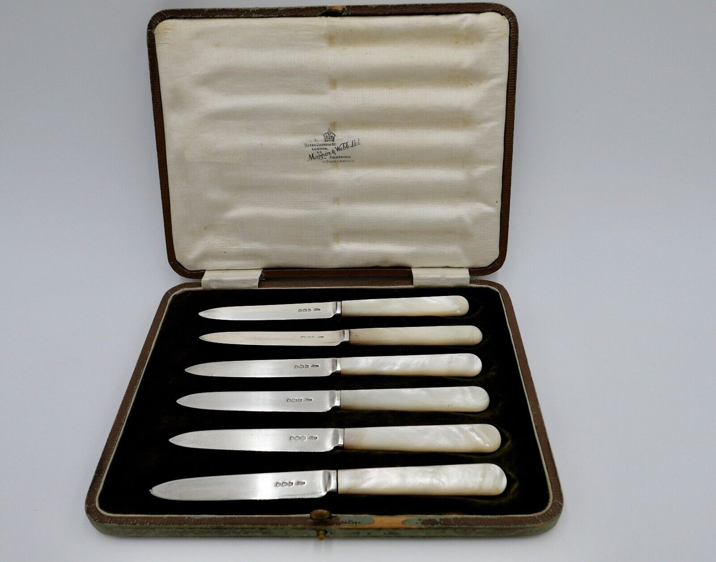 6 Antik Messer 925 Silber C.W.F Charles William Fletcher Sheffield Perlmutt 1924 - Antikhandel-Stuttgart