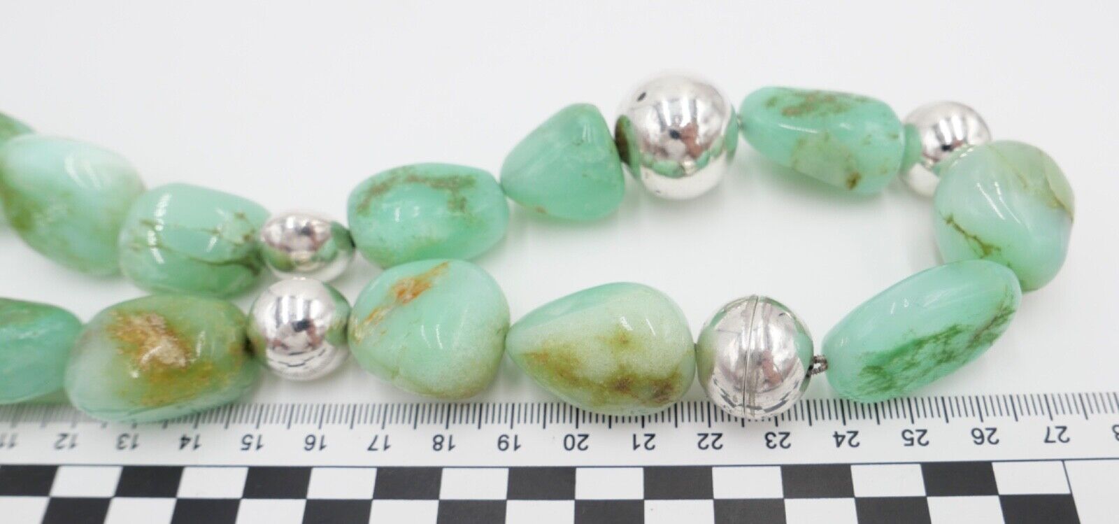 schwere Chrysopras Kette Collier mit 925 Silber Kugel 59cm Magnet Verschluss RKG - Antikhandel-Stuttgart