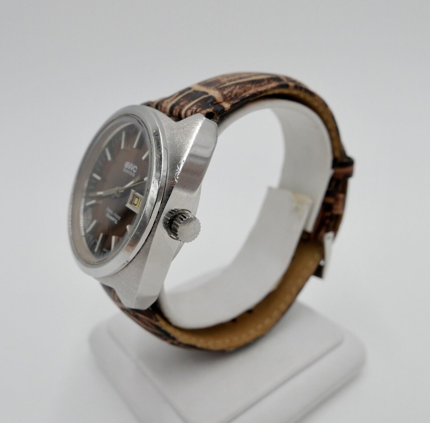 Vintage BWC Transi Tronic seltenes braunes Ziffernblatt Quartz Armbanduhr 1970er - Antikhandel-Stuttgart