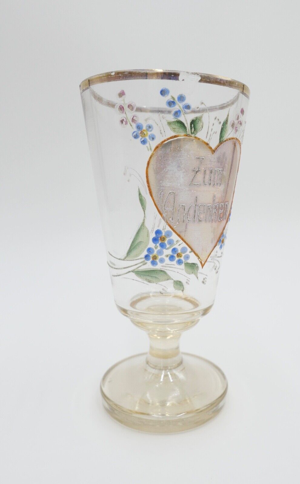 antik Glas / Becher handbemalt zum Andenken 15 cm hoch Gedenkglas - Antikhandel-Stuttgart