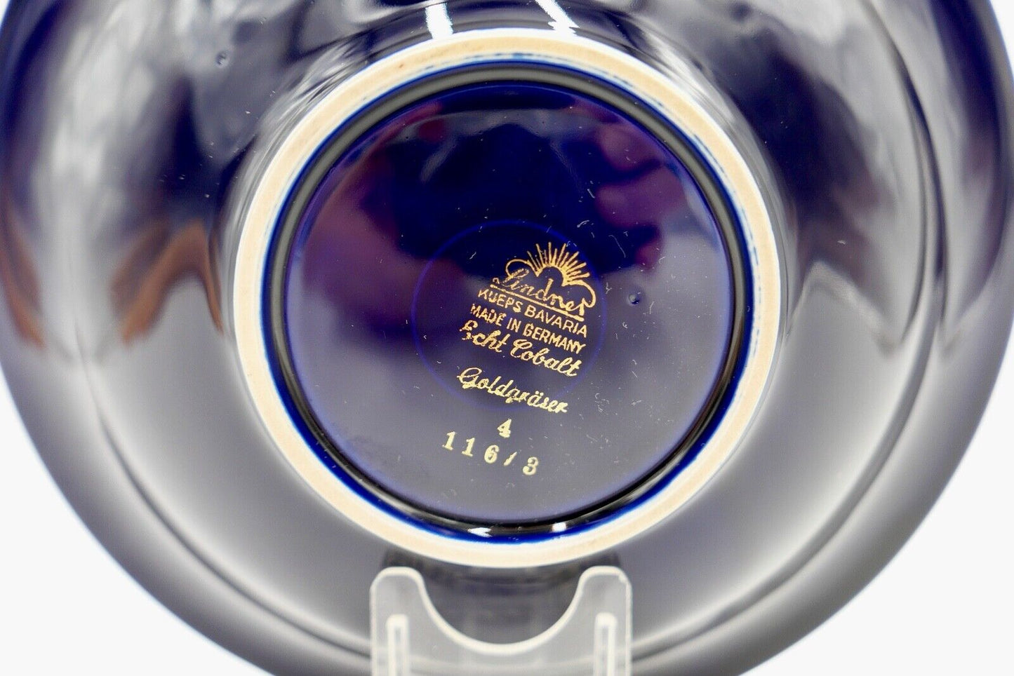 116/3 LINDNER Teller Schale Ø 19,5 cm Porzellan ECHT KOBALT Blume GOLDGRÄSER - Antikhandel-Stuttgart