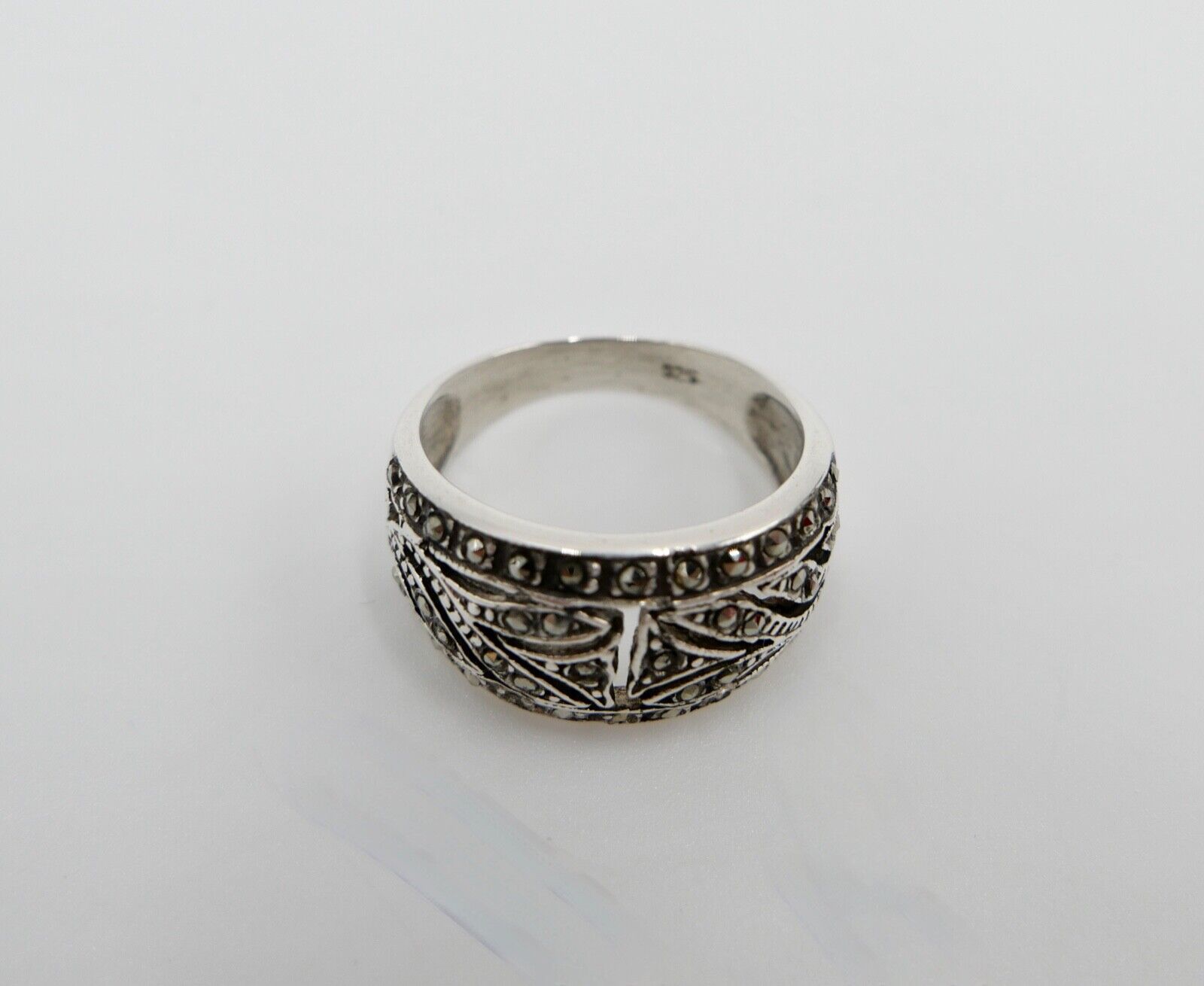 80er Jahre Markasit 925 Silberring Gr. 57 Damenring - Antikhandel-Stuttgart