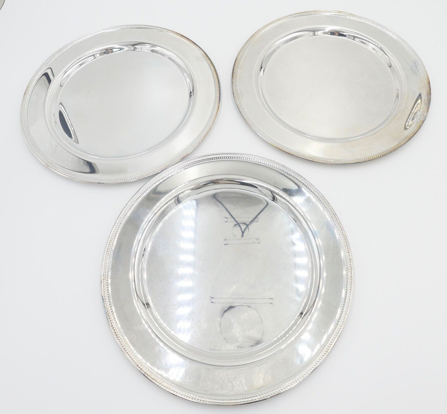 NEUwertig 5 Stück ONEIDA USA Servierplatte Platte Teller versilbert Perlenrand - Antikhandel-Stuttgart