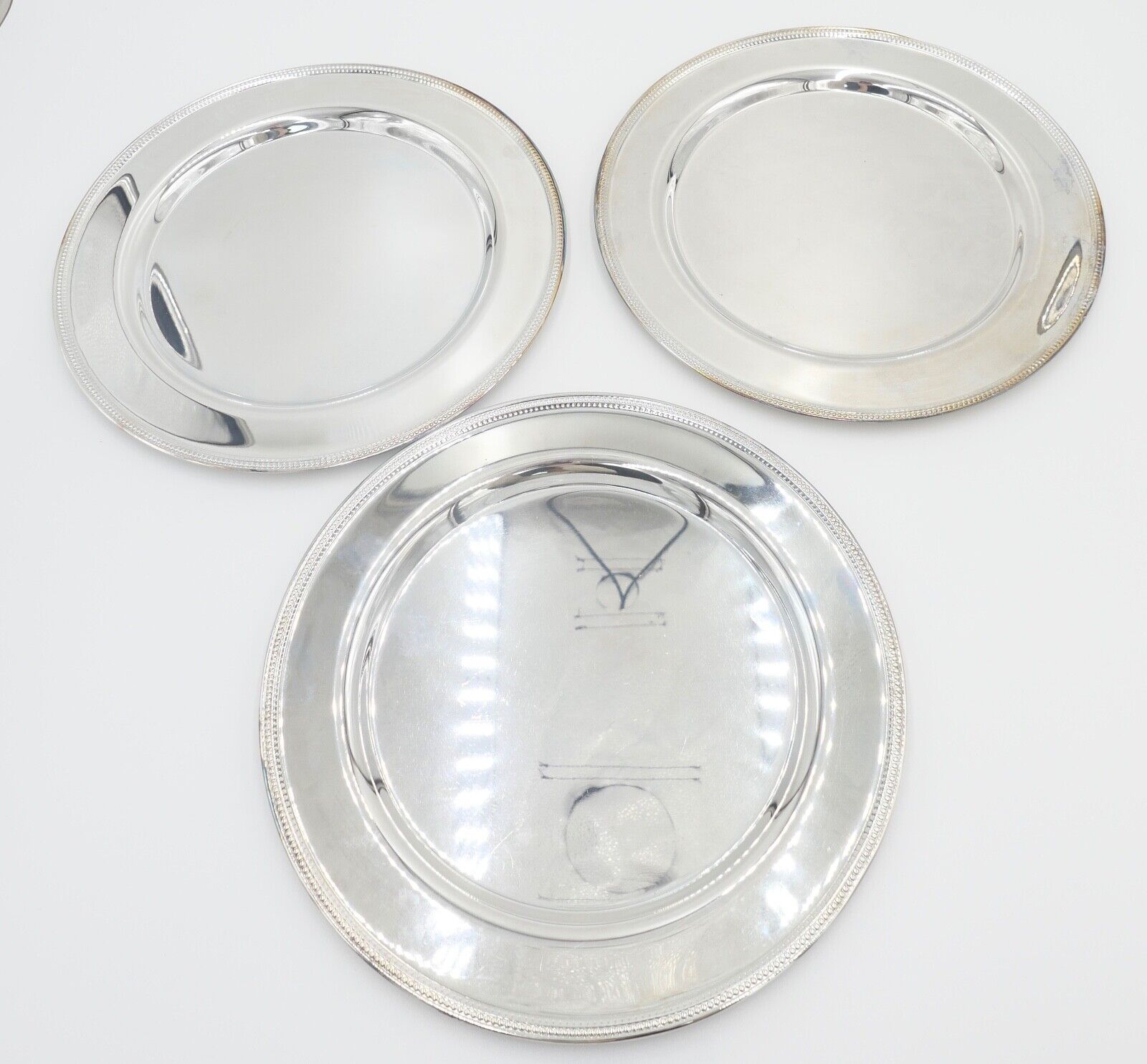 NEUwertig 5 Stück ONEIDA USA Servierplatte Platte Teller versilbert Perlenrand - Antikhandel-Stuttgart