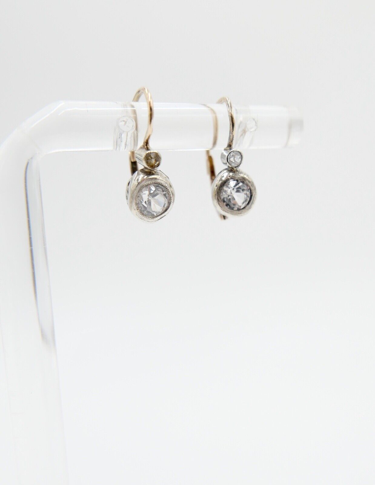 1872-1922 Ohrringe Ohrhänger 580 Gold & platinierte Oberfläche weiße Topas - Antikhandel-Stuttgart