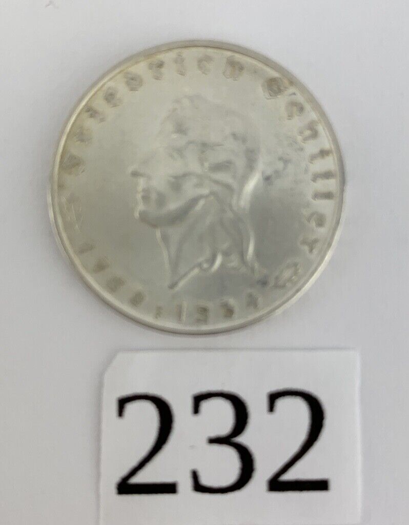 2 Reichsmark DRITTES REICH 175 Geburtstag Friedrich Schiller 1934 F J. Jäger 358 - Antikhandel-Stuttgart