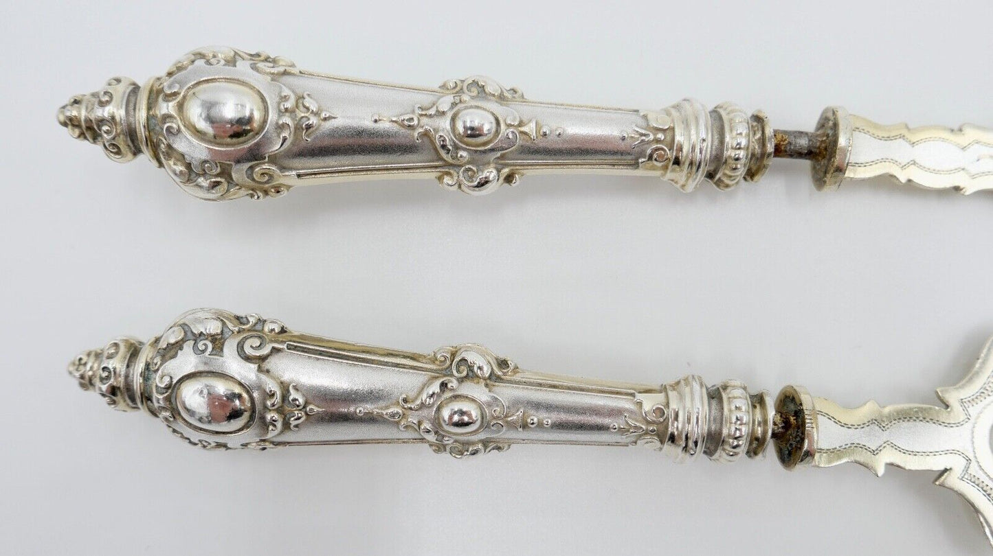 Seltenes Antikes 2 Tlg. Vorlegebesteck Fischgerichte Silber / vergoldet 19. JH - Antikhandel-Stuttgart