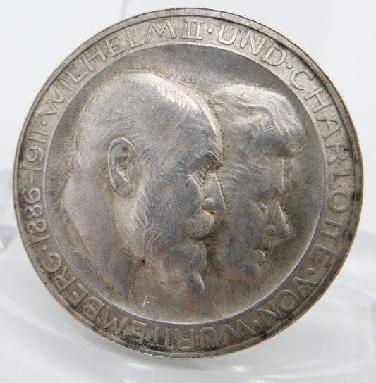 Jaeger J. 177b 3 Mark Württemberg Silber-Hochzeit Wilhelm II. Charlotte 1911 F - Antikhandel-Stuttgart