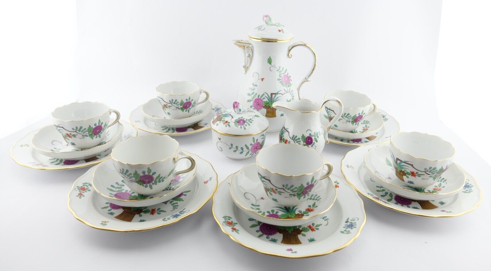 21 Tlg Meissen Garben Muster Dekor Kaffee Service Goldrand 6 Personen NEUwertig - Antikhandel-Stuttgart