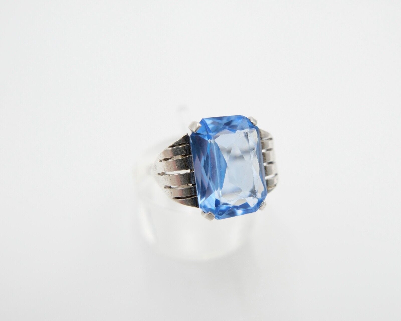 ART DECO Damenring Ring Silber 835 Gr. 57 mit blauem Glasstein - Antikhandel-Stuttgart