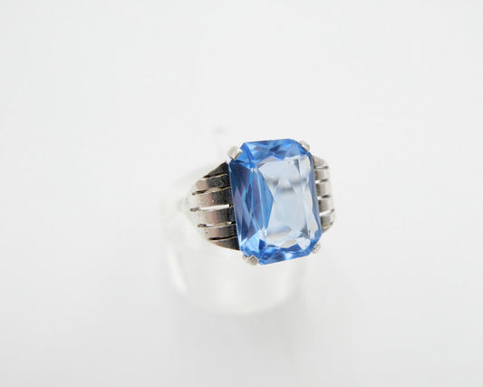 ART DECO Damenring Ring Silber 835 Gr. 57 mit blauem Glasstein - Antikhandel-Stuttgart