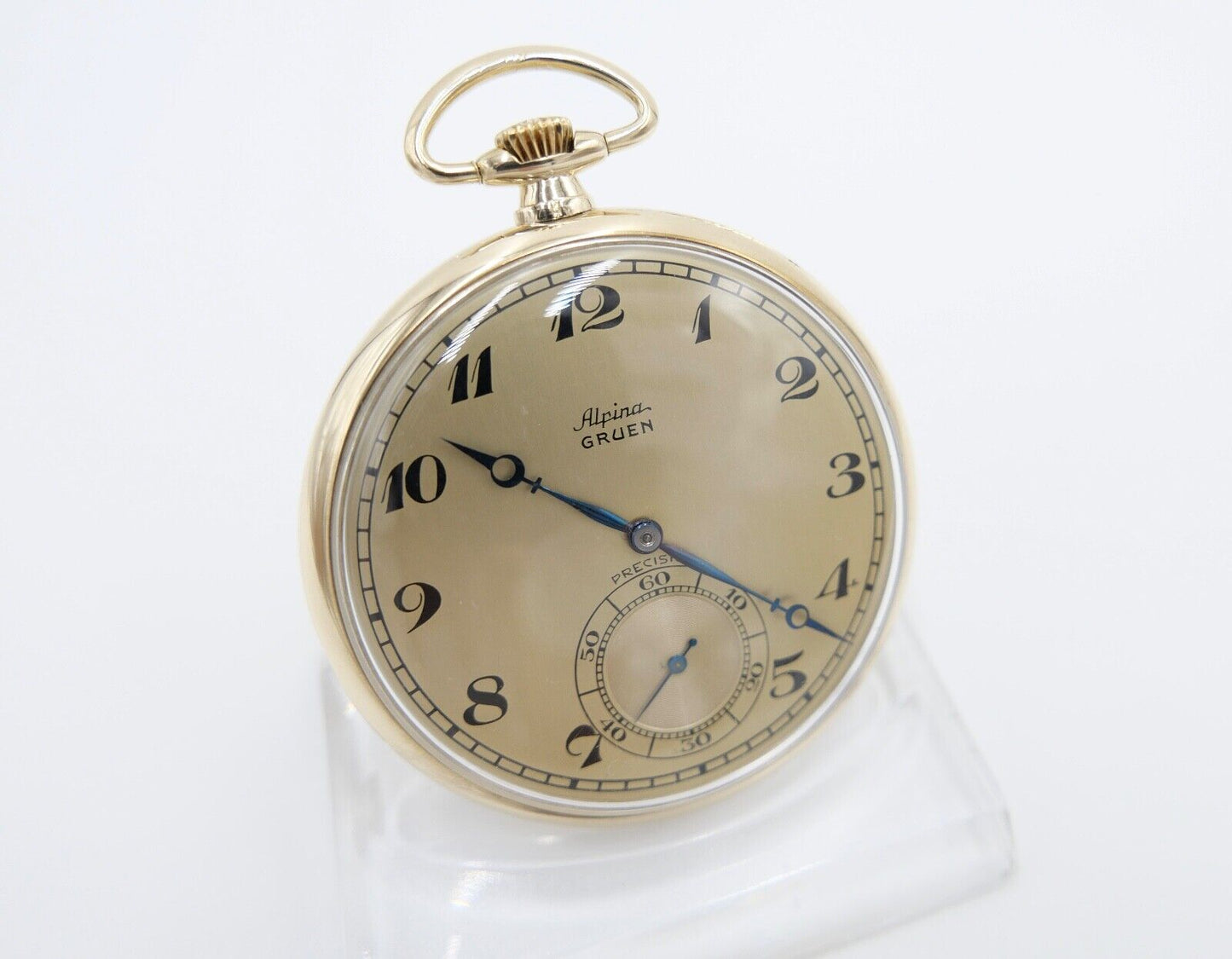 Taschenuhr Alpina Grün 585 / 14K GOLD 45mm Ultra Verithin Precision / UV Uhrwerk - Antikhandel-Stuttgart