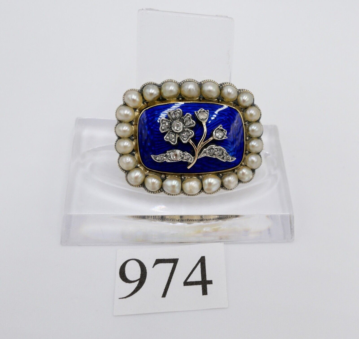 1850 antike Brosche 750 18K Gold viktorianisch floral Diamanten Perlen Emaille - Antikhandel-Stuttgart