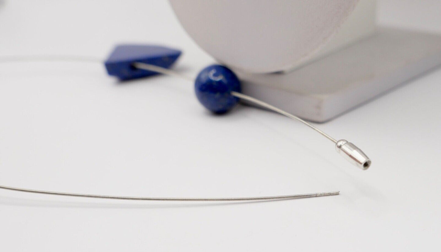 1990er Jahre Silber Draht Collier mit LAPIS LAPISLAZULI Anhänger 45cm - Antikhandel-Stuttgart