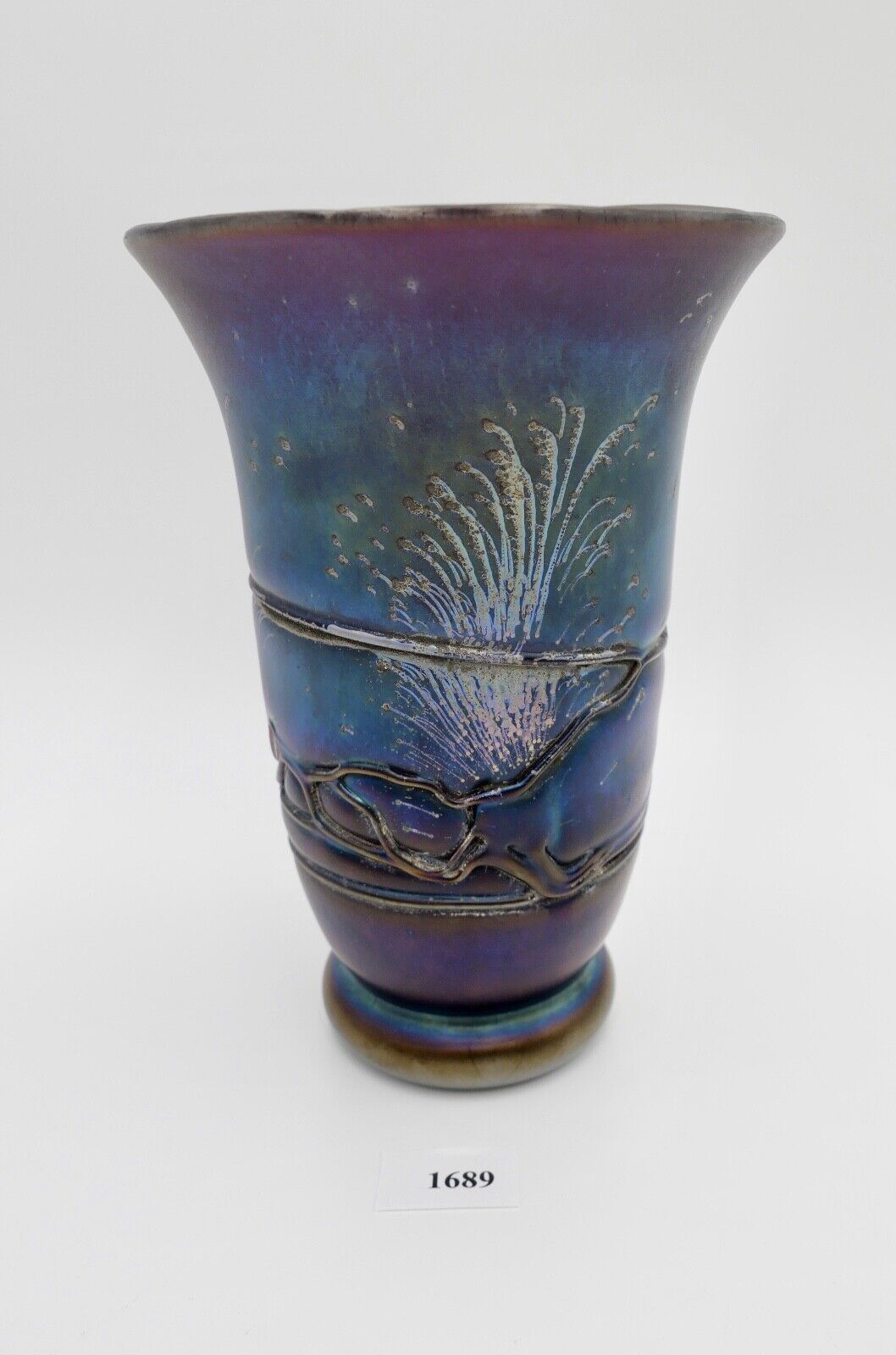 um 1900 Ferdinand von Poschinger Jugendstil Vase Fadendekor antik - Antikhandel-Stuttgart