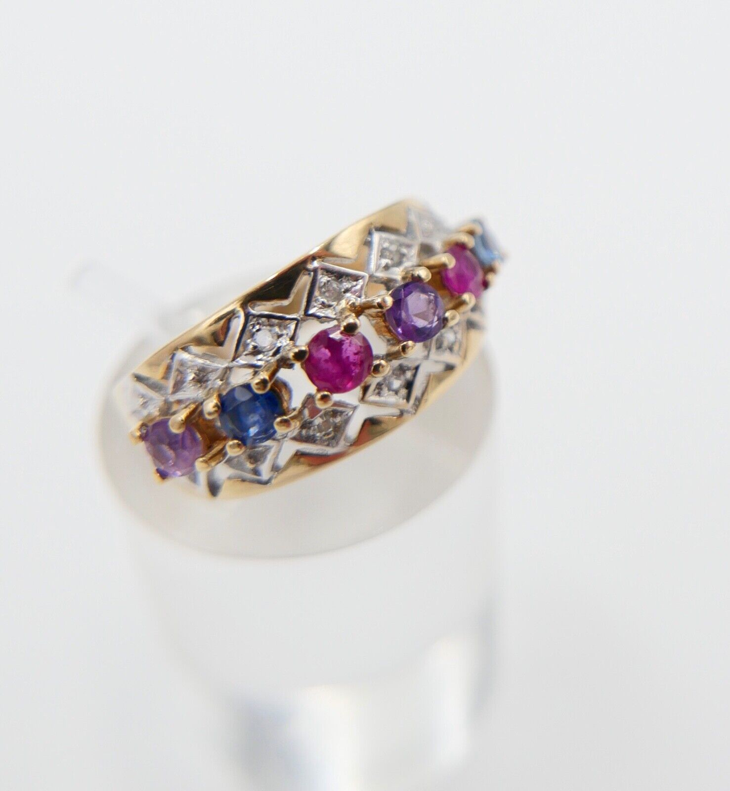 Eleganter Gelbgold Diamant Ring mit Bunten Edelsteinen 585 14K Gr. 55 - Antikhandel-Stuttgart