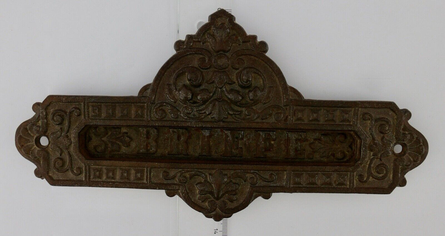 Antikes Barock Gusseisen Briefschlitz Briefklappe floral " Briefe " 24,5 cm - Antikhandel-Stuttgart