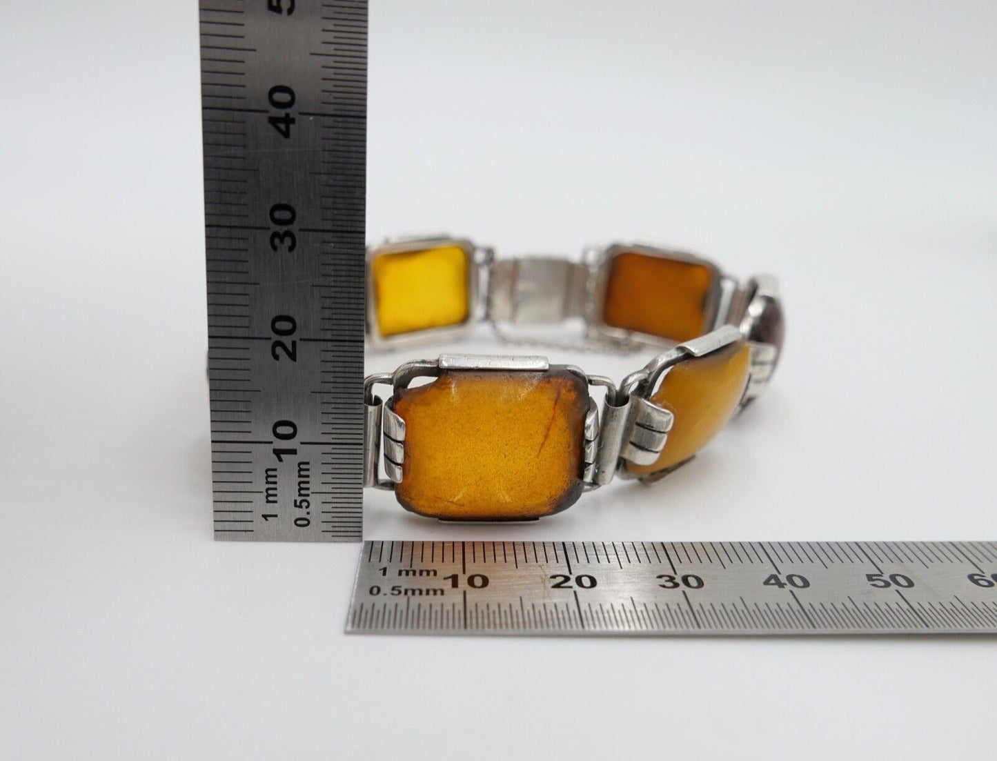 Butterscotch Armband Bernstein 835 Silber 27,9 gr silver Amber - Antikhandel-Stuttgart