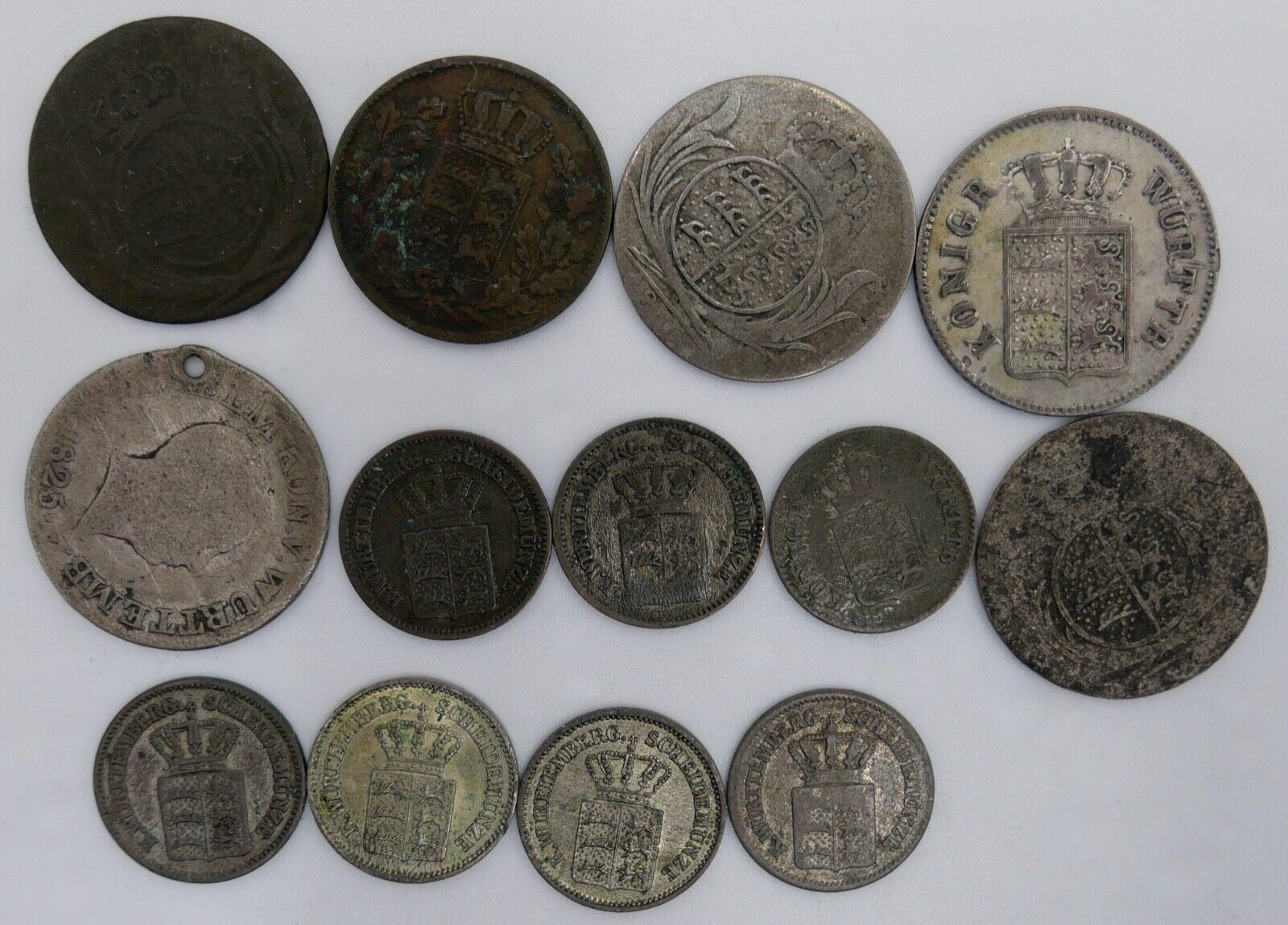 13x LOT 1/2 ,1 , 6 Kreuzer Württemberg 1810 1825 1850 1859 1862 1865 18631864 - Antikhandel-Stuttgart