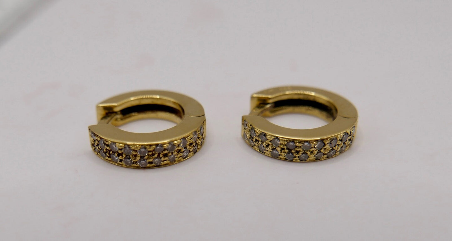 0,4 Ctw Diamant Creolen 750 18K Gelbgold 40 Brillanten besetz Ohrringe 90er