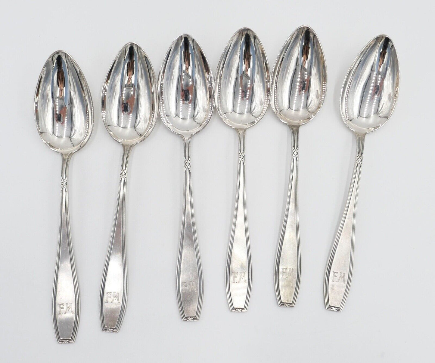 NEUwertig OKA 108 Besteck Löffel Set 6 tlg versilbert 90 Monogramm FM mit Etui - Antikhandel-Stuttgart