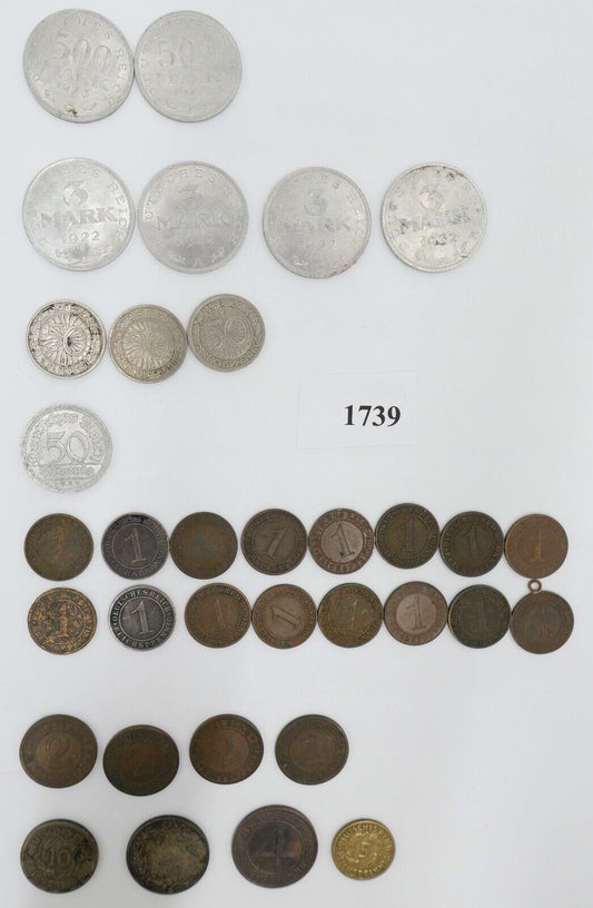 Posten Weimarer Republik 1, 3, 500 Mark 1, 2, 4, 5, 10, 50 Pfennig - Antikhandel-Stuttgart