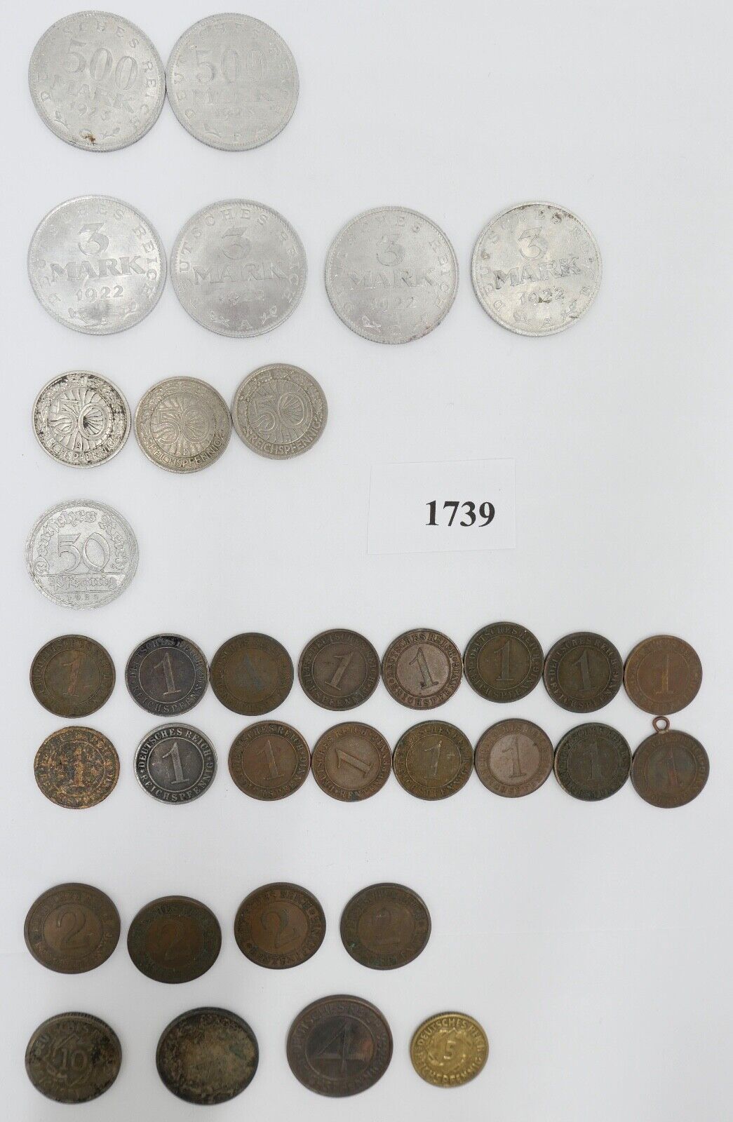 Posten Weimarer Republik 1, 3, 500 Mark 1, 2, 4, 5, 10, 50 Pfennig - Antikhandel-Stuttgart