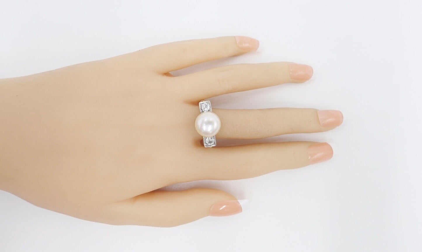 antik Damen Ring Gold 585 / 14K Gr. 56 Diamant Altschliff süßwasser Zuchtperle - Antikhandel-Stuttgart