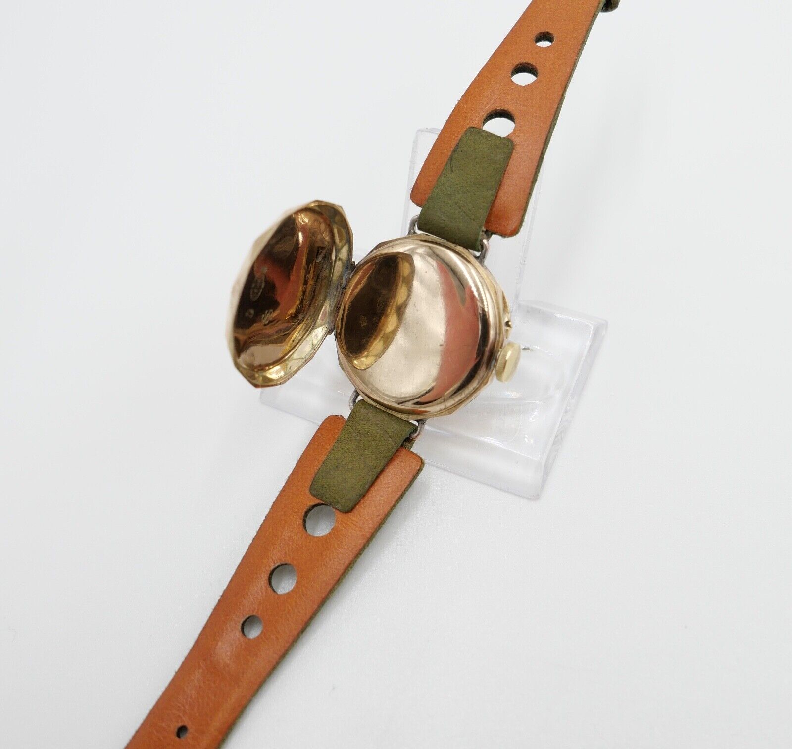 Damenuhr um 1900 floral Blumen Motiv GOLD 585 / 14K Handaufzug neues Band + Glas - Antikhandel-Stuttgart