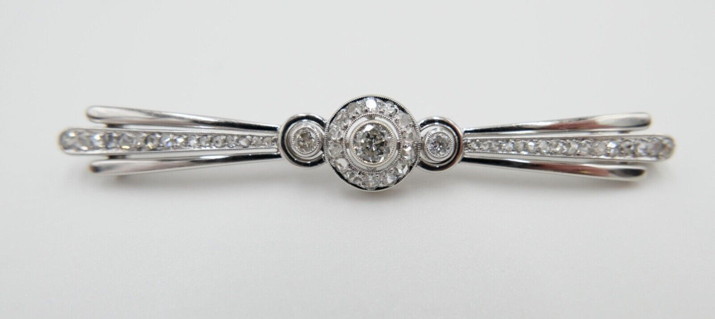 Art Deco 1930-40er Brosche Weißgold mit 49 Diamanten 1,5 Ct Stabbrosche 585 14K - Antikhandel-Stuttgart