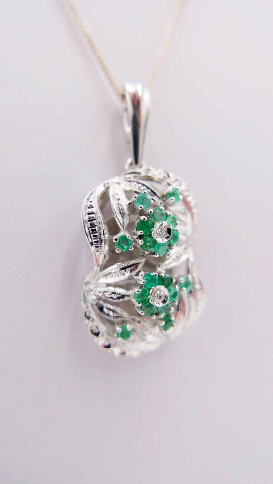 XXL Anhänger 750 18K Weißgold Diamanten & Smaragd 31x20 mm Schließe Perlenkette - Antikhandel-Stuttgart