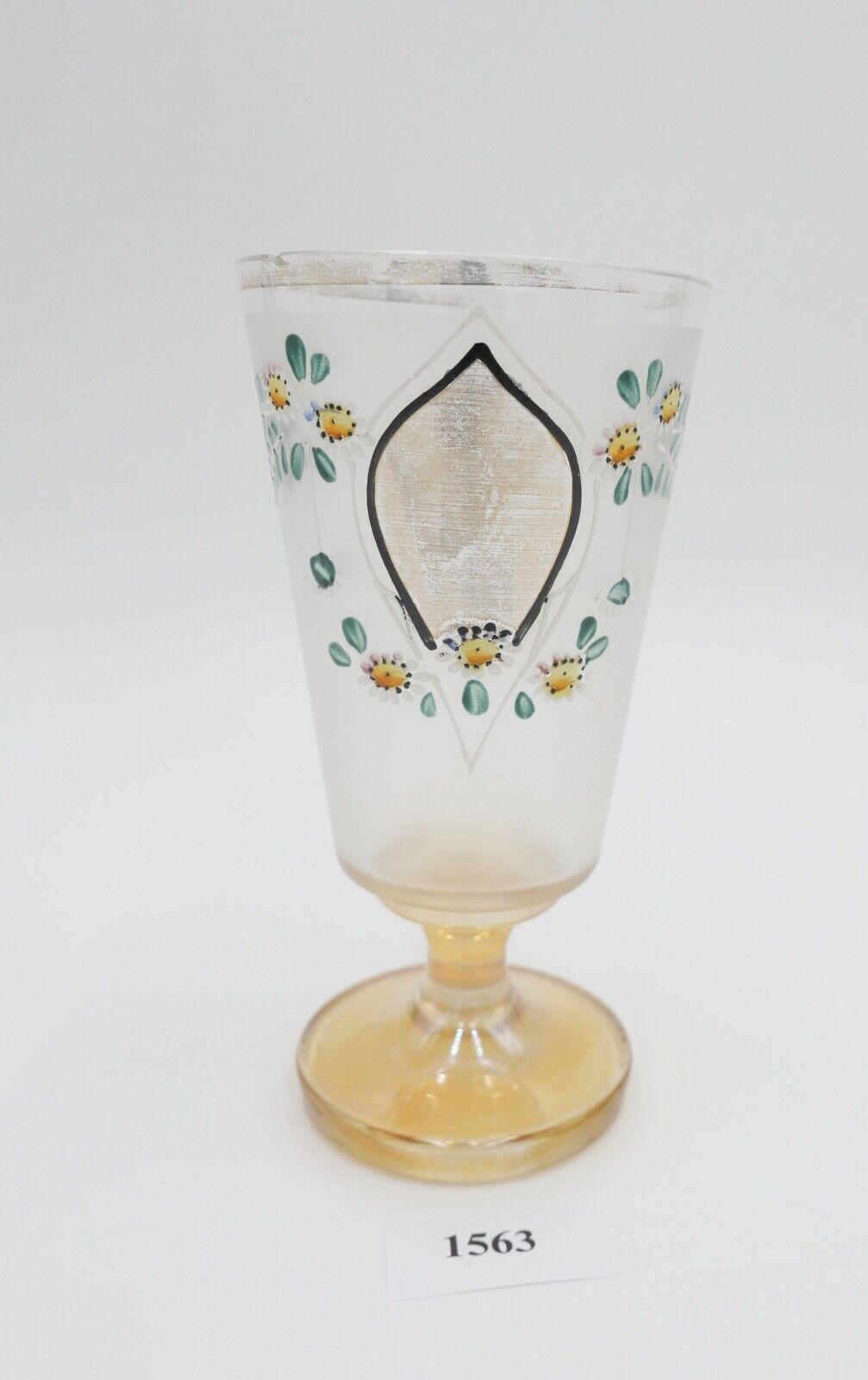 antik Glas / Becher handbemalt zum Andenken 15 cm hoch Gedenkglas - Antikhandel-Stuttgart