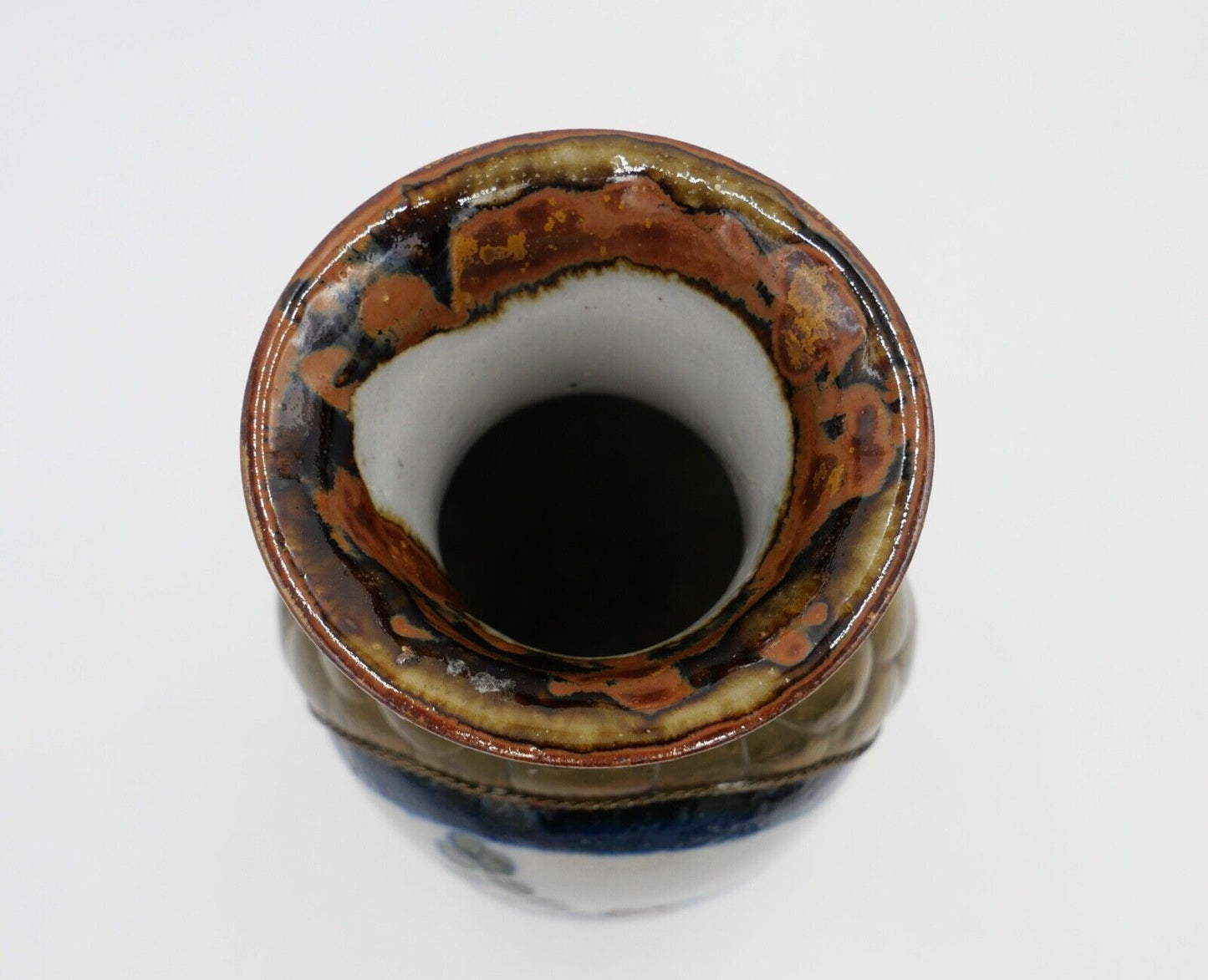 vintage unikat handbemalte Vase Messing Ton Stein Blumen Vögel Taube H: 25,7 cm - Antikhandel-Stuttgart