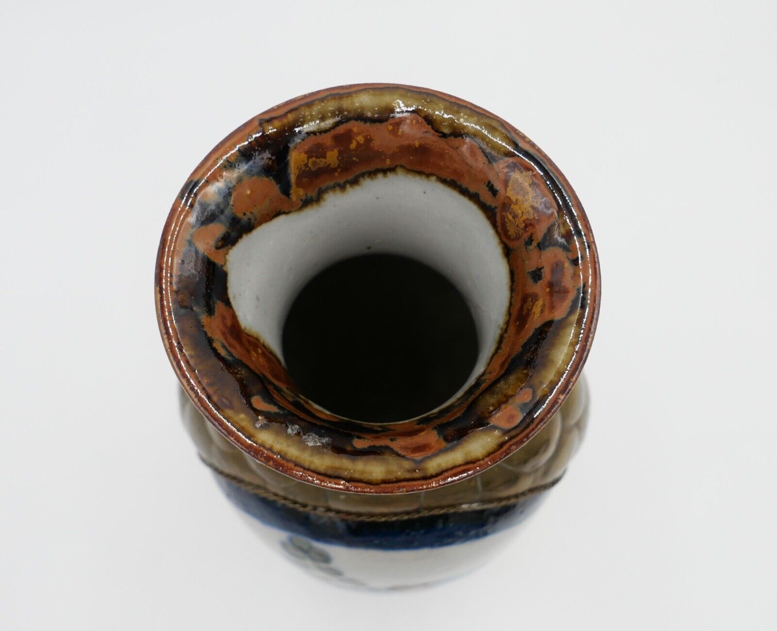 vintage unikat handbemalte Vase Messing Ton Stein Blumen Vögel Taube H: 25,7 cm - Antikhandel-Stuttgart