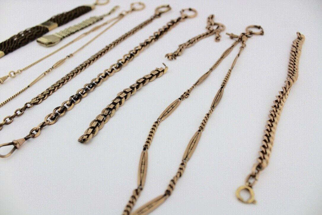 8 Antike Taschenuhr Kette pocket watch Chain Goldcharm Amerika Chronos Vergoldet - Antikhandel-Stuttgart