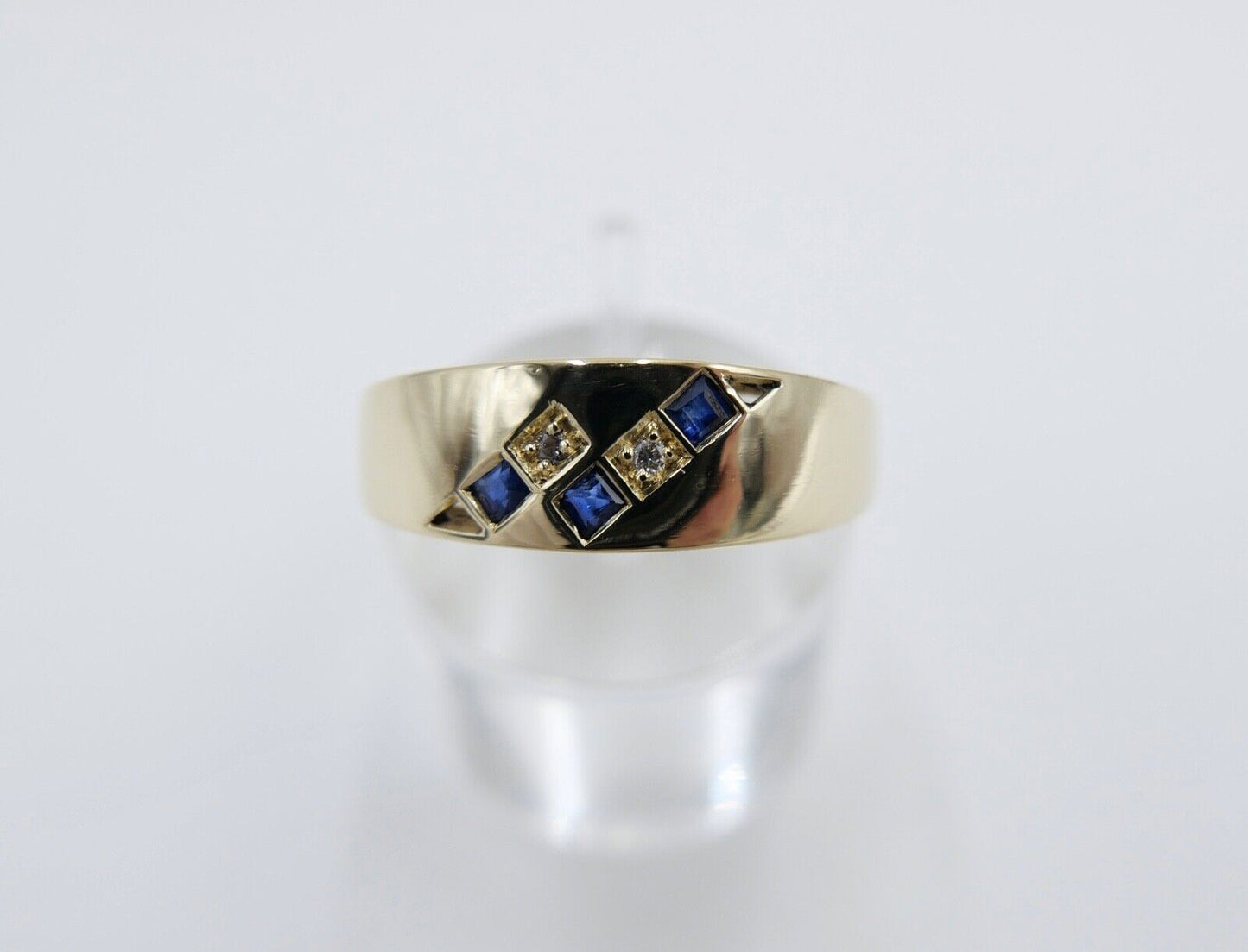 Alter Ring Gelbgold 585 / 14K Brillant & Saphir Gr. 62 MH - Antikhandel-Stuttgart