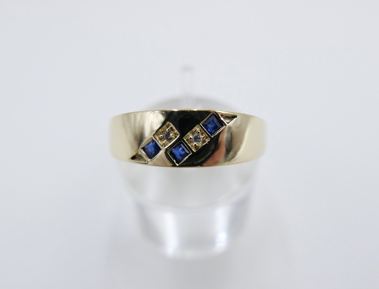 Alter Ring Gelbgold 585 / 14K Brillant & Saphir Gr. 62 MH - Antikhandel-Stuttgart