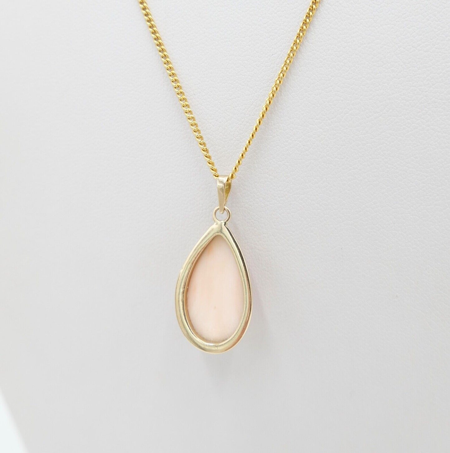 70er Jahre Anhänger Gold 750 / 18K Koralle Cabochon Schliff Engelhautkoralle - Antikhandel-Stuttgart